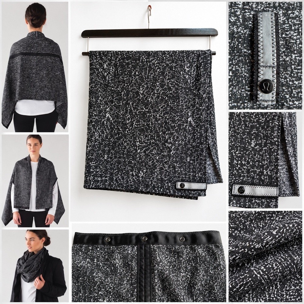 Lululemon Vinyasa Scarf Black White Static Space Dye Snap Wrap Shrug Scarf